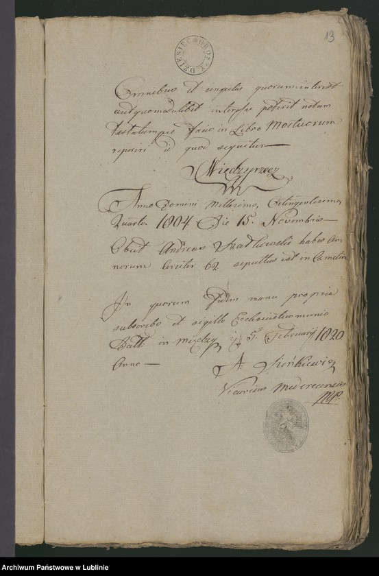 Obraz 14 z jednostki "Alegaty do księgi urodzeń, zapowiedzi, małżeństw i zgonów z 1820 r."