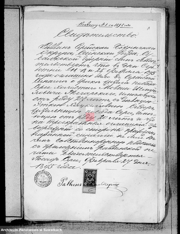 image.from.unit.number "Dokumenty o brakososčetavšichsja Evrejach w Serejskom Božničnom Okruge za 1895 god"