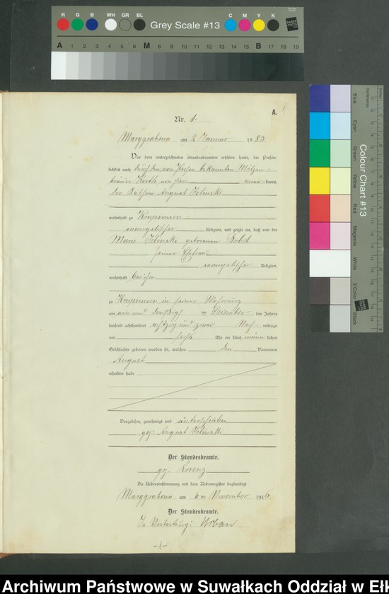 image.from.unit.number "A1.Geburts-Register [Haupt-Register] Standesamt Marggrabowa Landbezirk vol. I No.1 bis 266"