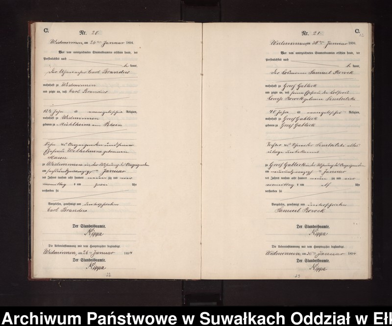 Obraz 15 z jednostki "Sterbe-Neben-Register des Preussischen Standes-Amtes Widminnen Kreis Loetzen"