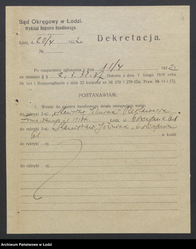 Obraz 6 z jednostki "Stanisław Jóźwiak - restauracja"