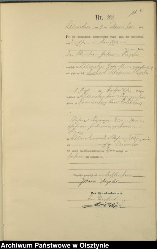 image.from.unit.number "Sterbe-Haupt-Register Tom II,Nr 399 - 427"