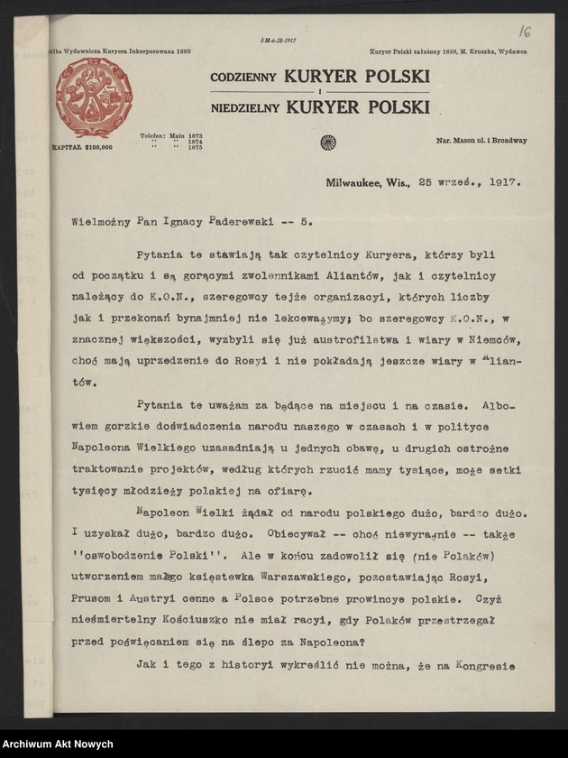 image.from.unit.number "Armia Polska we Francji. Rekrutacja w Stanach Zjednoczonych. Korespondencja, memoriały, druki"