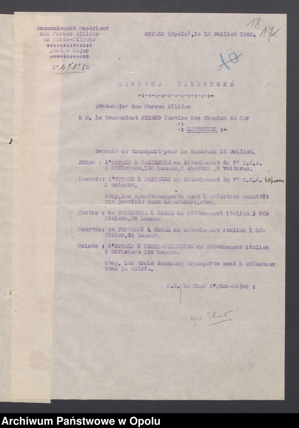 image.from.unit.number "Sorties /Korespondencja własna wychodząca, pisma, zarządzenia, sprawozdania/ 10.07. -28.10.1920"