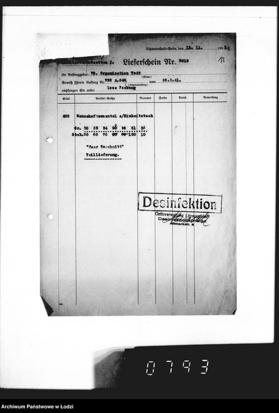 Obraz 17 z jednostki "[Dowody dostawy umundurowania dla firmy O.dr Todt Organisation"