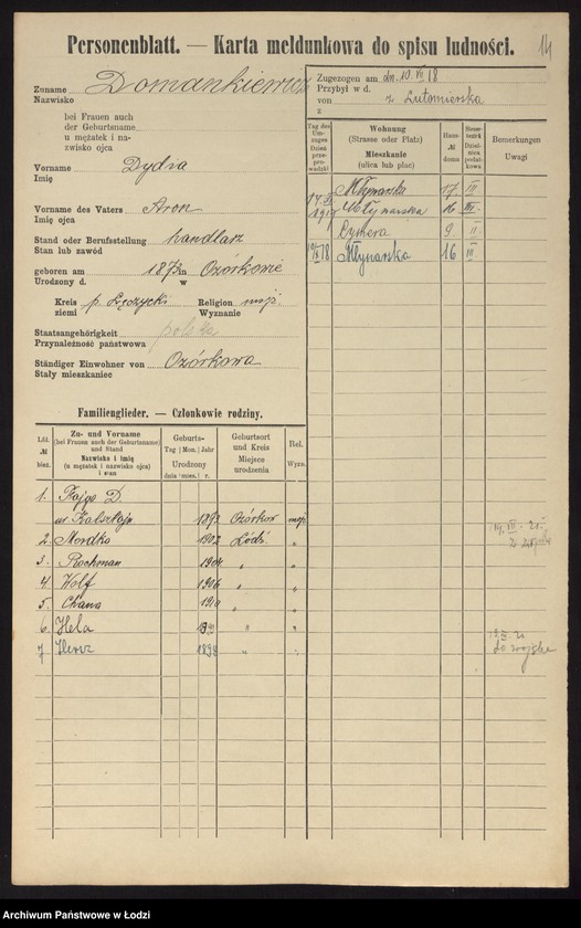 Obraz 16 z jednostki "[Spis ludności Łodzi] Doman - Domowicz"