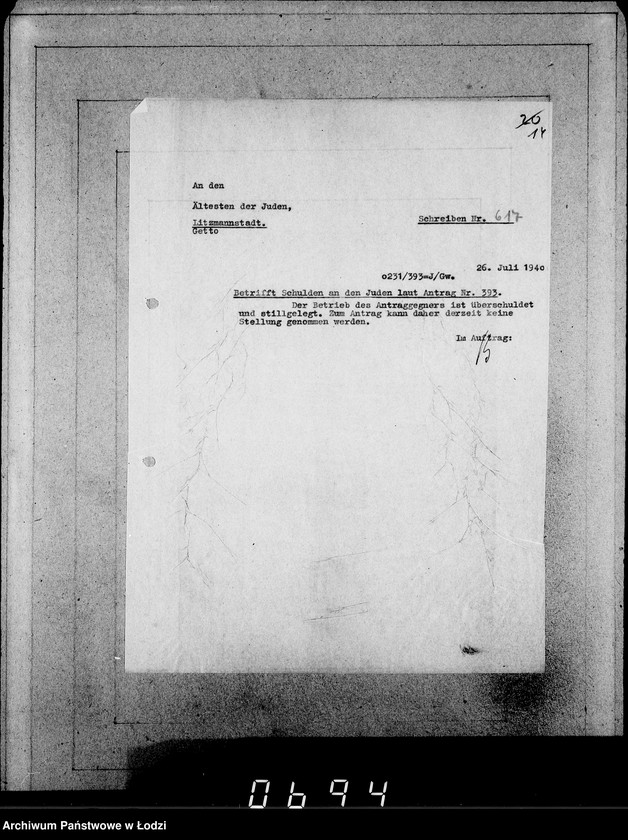 Obraz 18 z jednostki "J.[uden] 391-405 [Wnioski Żydów z Getta o zwrot należności za pracę lub towar wzięty na kredyt]"