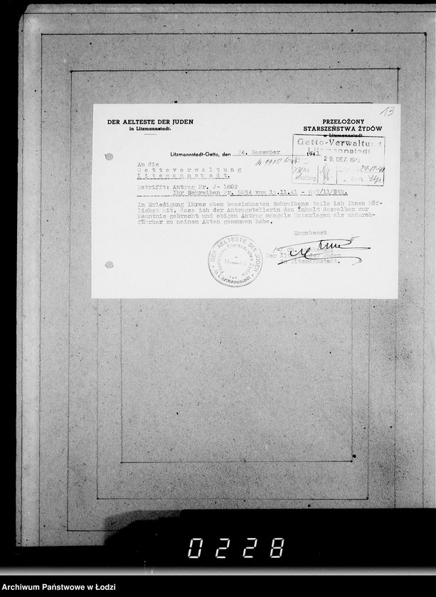 Obraz 17 z jednostki "J 1801-1820 [Wnioski Żydów z Getta o zwrot należności za towar wzięty na kredyt]"