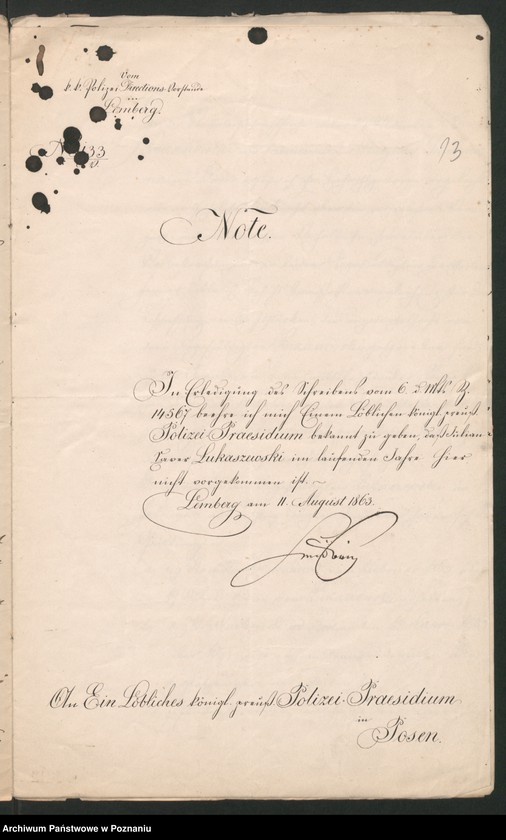 Obraz 20 z jednostki "A. betr. den österreichischen Untertan Nowina von Smaglowski, den Wladislaus Smisniewicz, Student aus Schroda, den Ludwik von Smoleński, Gutsbesitzer aus Plock"