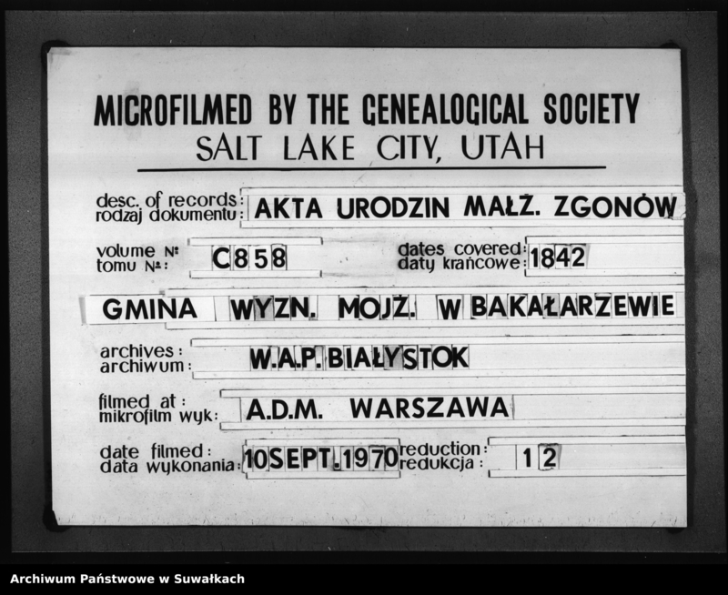 image.from.unit.number "Duplikat Akt osób Urodzonych, Zmarłych i Zaślubionych Urzędnika Stanu Cywilnego Wyznania Mojżeszowego Okręgu Bakałarzewo pro 1842"