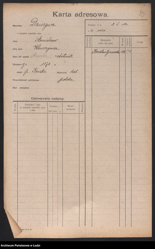 Obraz 15 z jednostki "[Spis ludności Łodzi] Dziewolecki - Dzwonkowski"