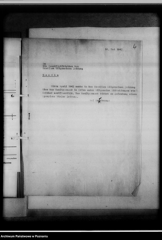 Obraz 8 z jednostki "Pressenotizen über das GSA [Korespondencja i wycinki prasowe o działalności, zadaniach i celach Gausippenamt w Poznaniu]"