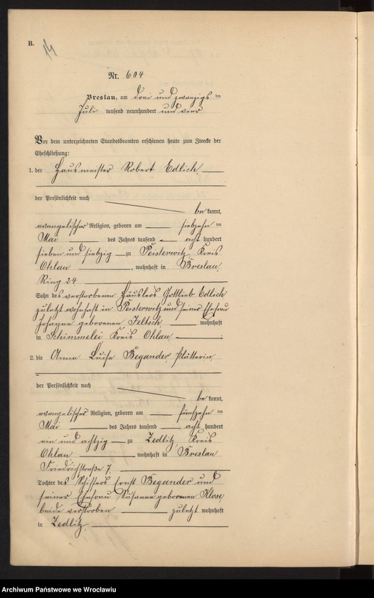 image.from.unit.number "Heiraths-Neben-Register Breslau I 1904 Band 4"