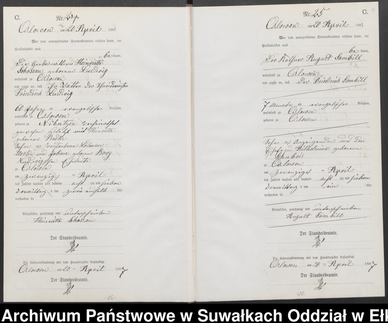 image.from.unit.number "Sterbe-Neben-Register des Preussischen Standes-Amtes [Orlowen] Kreis [Loetzen] für das Jahr 1887"