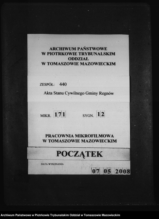 Obraz 1 z jednostki "Akta Stanu Cywilnego Gminy Regnowskiey na Rok 1818"