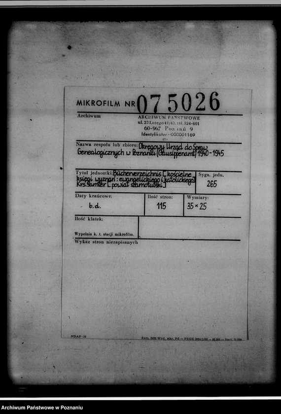 Obraz 2 z jednostki "Bücherverzeichnis [kościelne księgi wyznań: ewangelickiego i katolickiego] Kreis Samter [powiat szamotulski]"