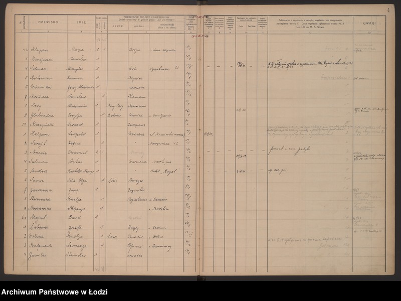 Obraz 7 z jednostki "Księga kontroli ruchu ludności (rejestr osób przybywających do gminy) Łódź, zameldowania pozaankietowe, komisariat X, nr 1-1194"