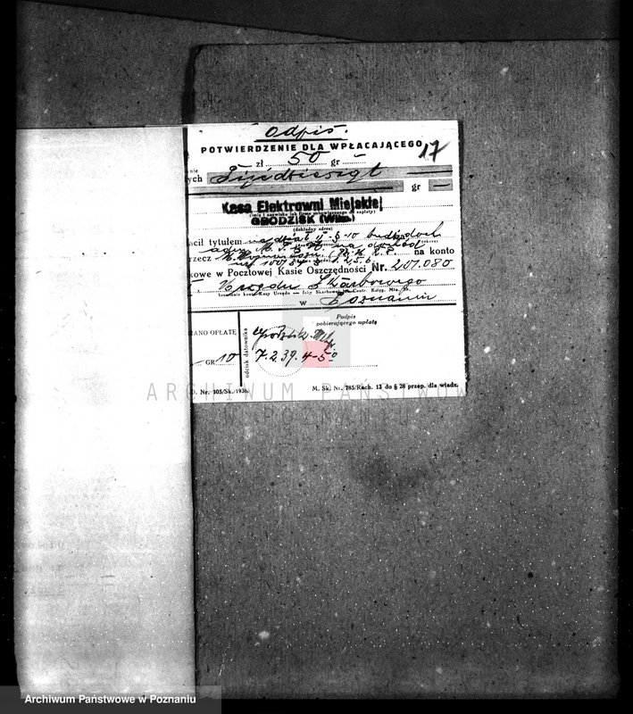 Obraz 19 z jednostki "Pozwolenie policyjno-techniczne na budowę zespołu ssąco-gaz. 125 KM z prądnicą prądu stał. 2 x 115 wolt w elektrowni miejskiej Grodzisk Wlkp., pow. nowotomyski"