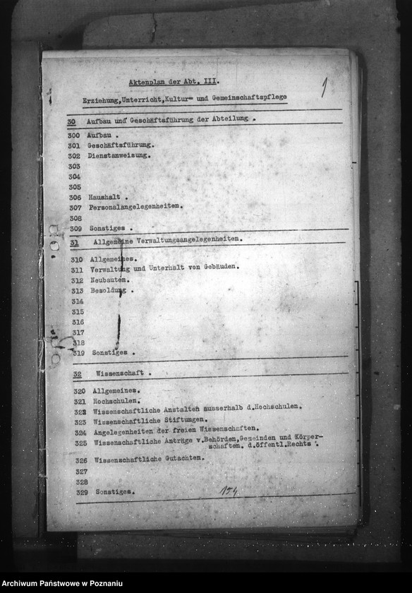 Obraz 5 z jednostki "Aktenplan der Abteilung III (Erziehung, Unterricht, Kultur- und Gemeinschafts- pflege)"
