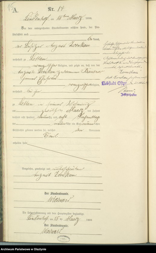 image.from.unit.number "Geburts-Neben-Register Nr 1 - 24 /Fragment księgi/"