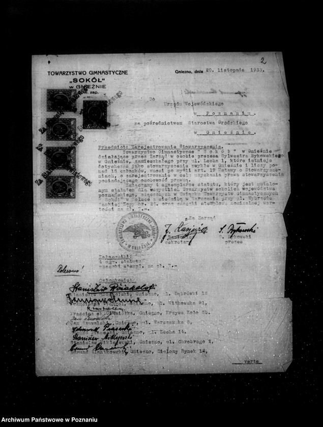 Obraz 6 z jednostki "/Towarzystwo Gimnastyczne Sokół w Gnieźnie - rejestracja/"