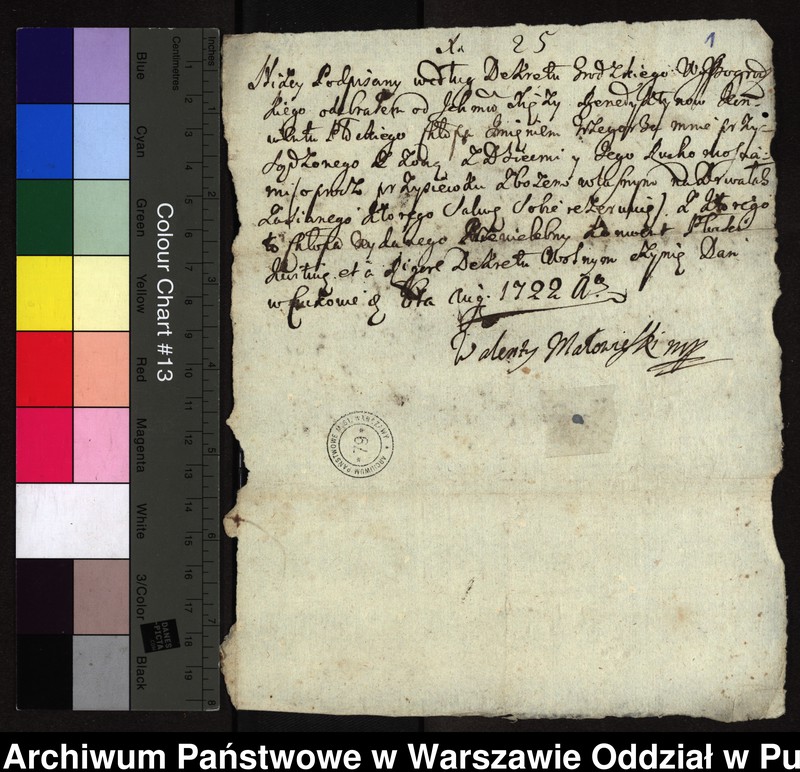 image.from.unit.number "Kwit Walentego Małowieskiego z odebrania, zgodnie z dekretem sądu gr. wyszogrodzkiego, od konwentu zbiegłego do Drwał chłopa Grzegorza z żoną, dziećmi i nieruchomościami"