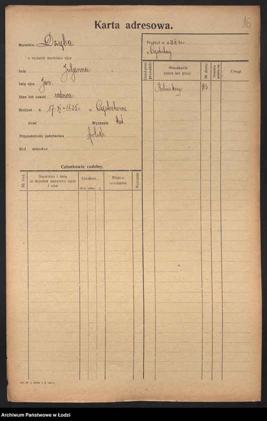 Obraz 18 z jednostki "[Spis ludności Łodzi] Dziewolecki - Dzwonkowski"