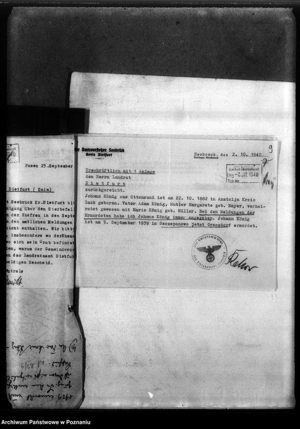 Obraz 13 z jednostki "Johann König ans Ottensund, Kreis Dietfurt (Żnin)"