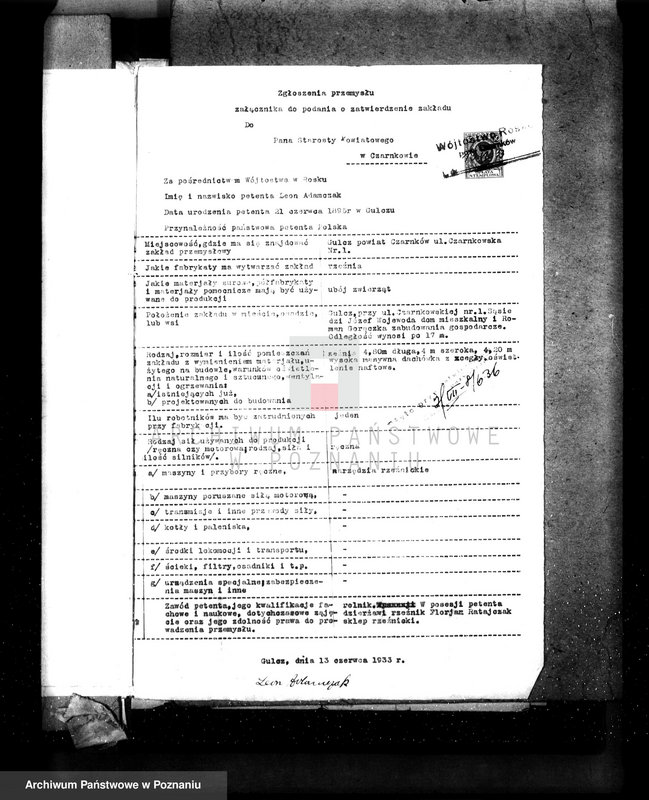 Obraz 14 z jednostki "Zatwierdzenie zakładu przemysłowego rzeźni Leona Adamczaka w Gulczu pow. czarnkowski"