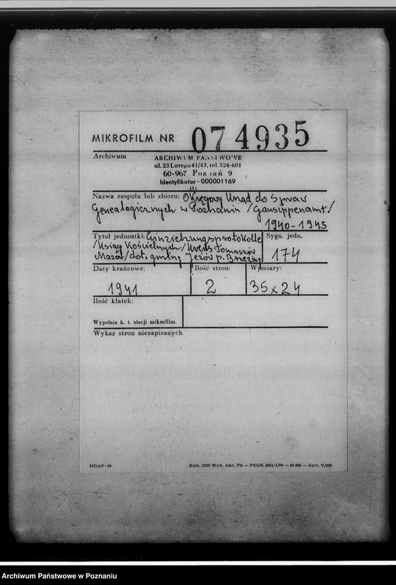 image.from.unit.number "Einziehungsprotokolle [ksiąg kościelnych] Kreis Tomaszów Mazowiecki [dotyczy gminy Jeżów, powiat Brzeziny, województwo łódzkie]"