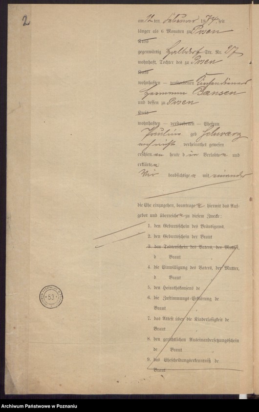 Obraz 4 z jednostki "Die von den Verlobten beigebrachten Urkunden zur Eheschliessung pro 1898"