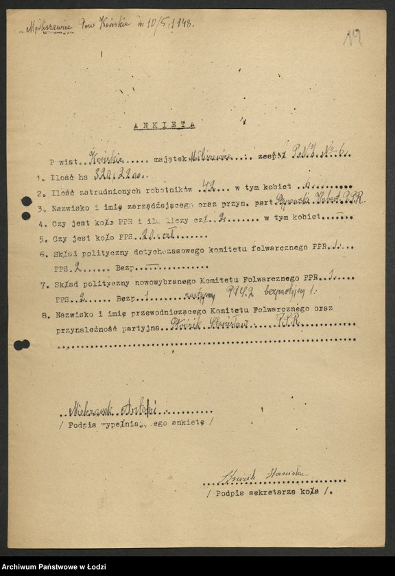 Obraz 15 z jednostki "Ankiety kół partyjnych w majątkach"