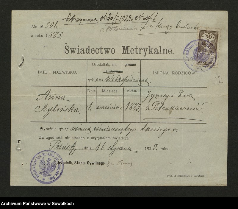 image.from.unit.number "Dokumenty Zaślubionych Smolańskiej parafii z 1922-1923 r."