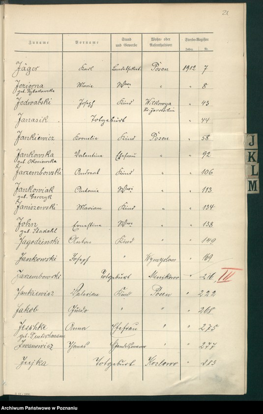 Obraz 18 z jednostki "Spis alfabetyczny zgonów za 1912"