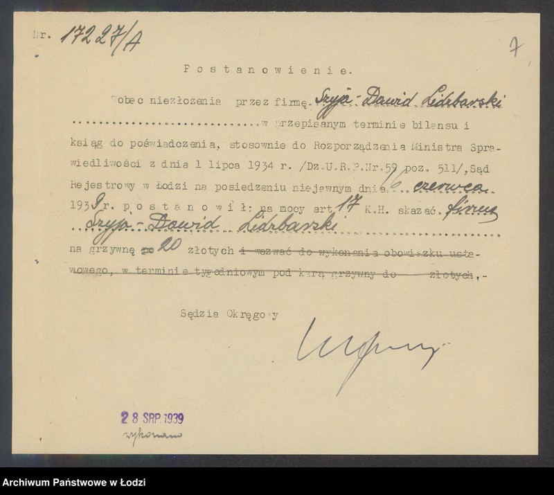 Obraz 9 z jednostki "Szyja Dawid Lidzbarski- tkalnia mechaniczna zarobkowa"