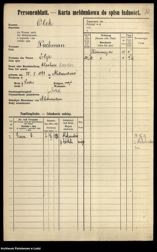 Obraz 16 z jednostki "[Spis ludności Łodzi] Olek-Olszenko"