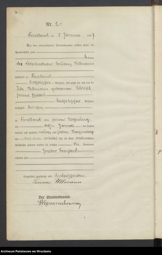 image.from.unit.number "Księga urodzeń USC Mieroszów (Friedland) 1897"