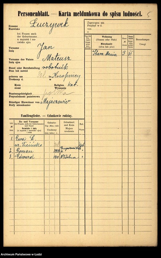 Obraz 7 z jednostki "[Spis ludności Łodzi] Luda - Łukańska"