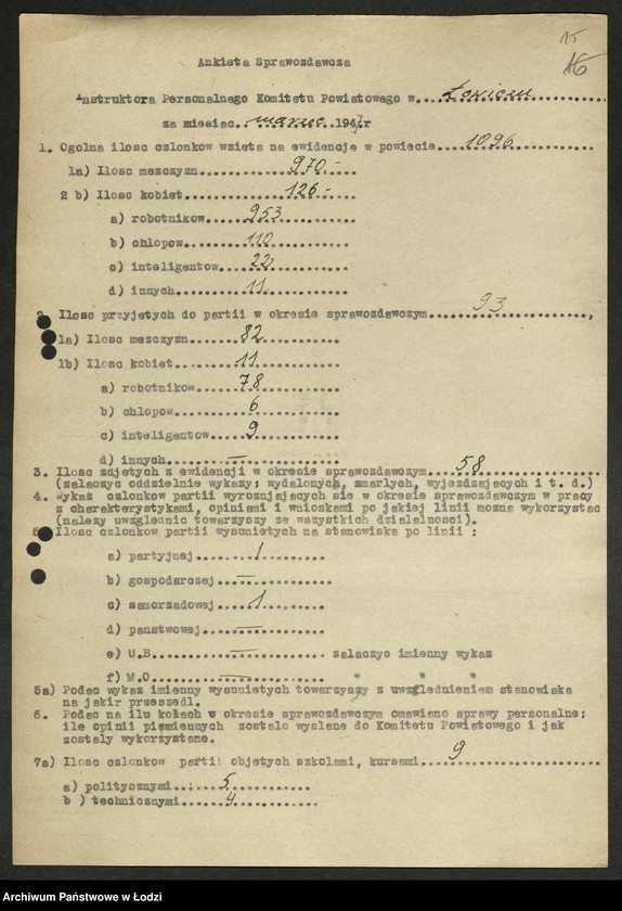 Obraz 16 z jednostki "Ankiety sprawozdawcze instruktora Komitetu Powiatowego Łowicz [z załącznikami]"