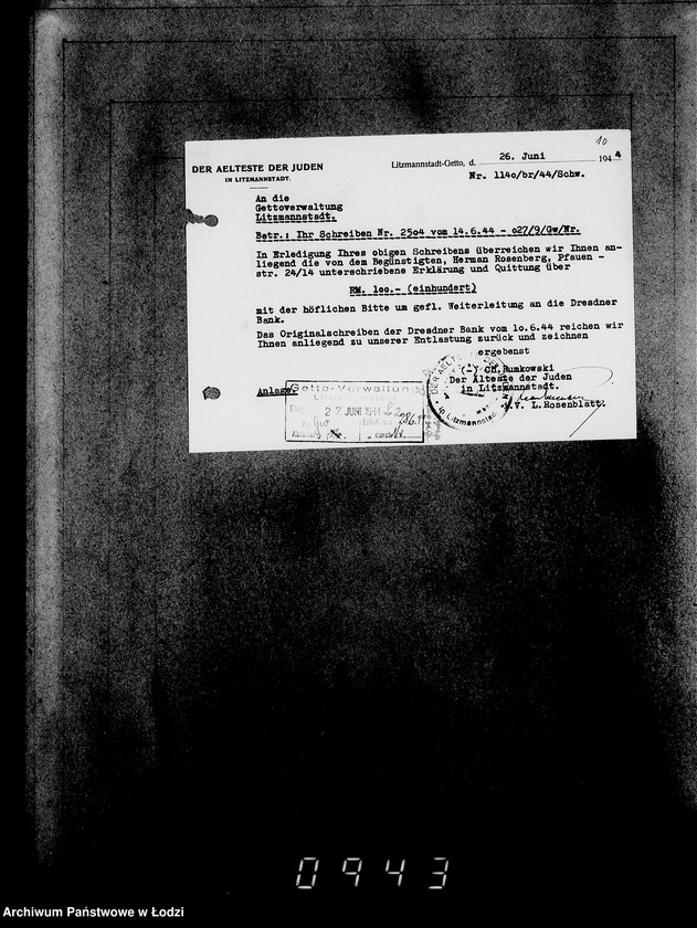 Obraz 14 z jednostki "Korrespondenz mit dem Ältesten der Juden"