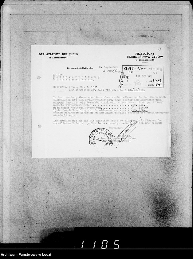 Obraz 10 z jednostki "J.1521-1540 [Wnioski Żydów z Getta o zwrot należności za towar wzięty na kredyt]"