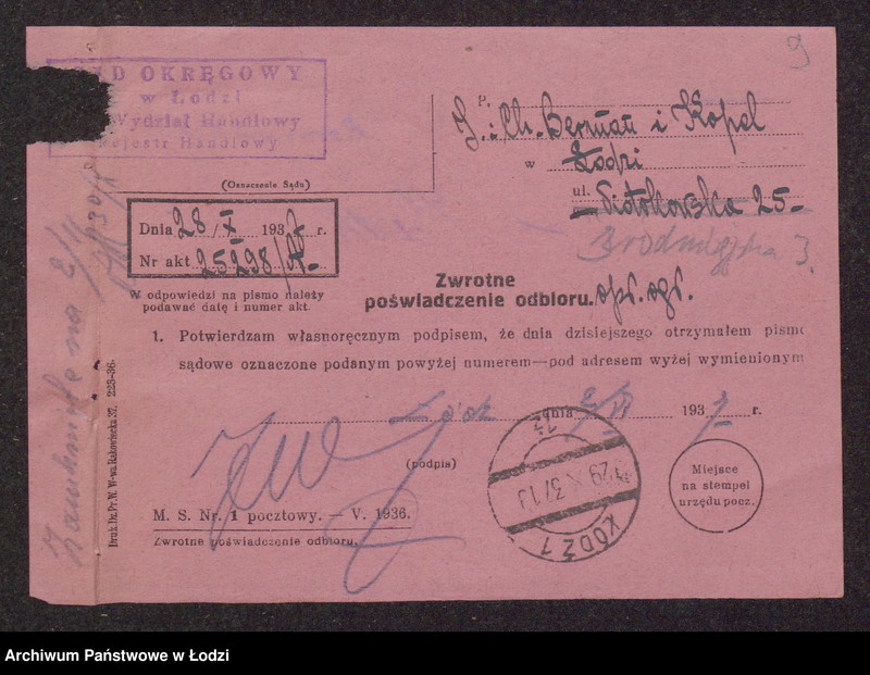 Obraz 11 z jednostki "Jakub Moszek Berman, Chawa Berman, Lajb Kopel- sprzedaż własnych wyrobów włókienniczych"