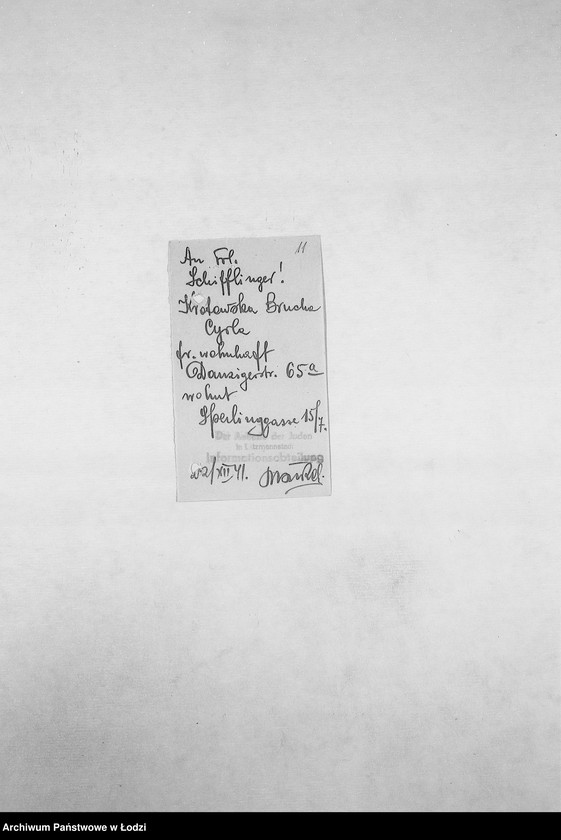 Obraz 14 z jednostki "[Korespondencja PSŻ z GV, z instytucjami i firmami niemieckimi w sprawie informacji o mieszkańcach getta: ich adresach, majątku, narodowości itp. – w związku z rentami i wierzytelnościami]"