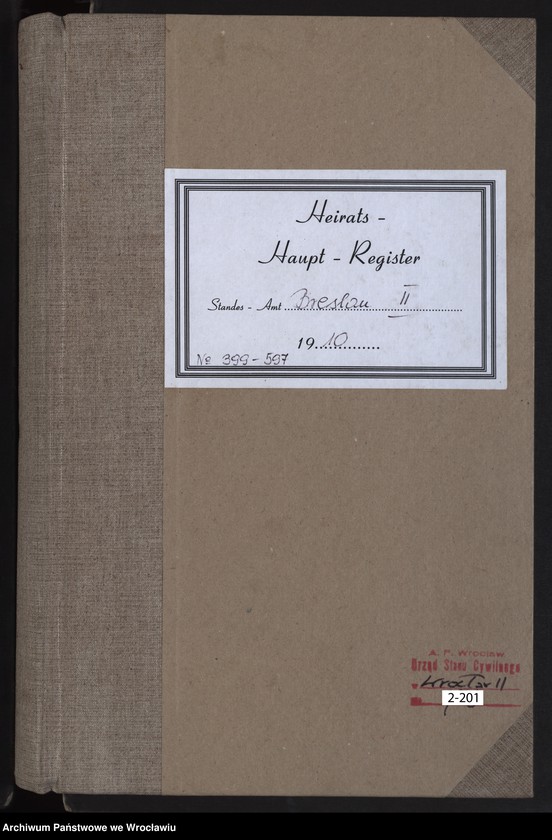 image.from.unit.number "Heiraths-Haupt-Register Breslau II 1910 Band 3"