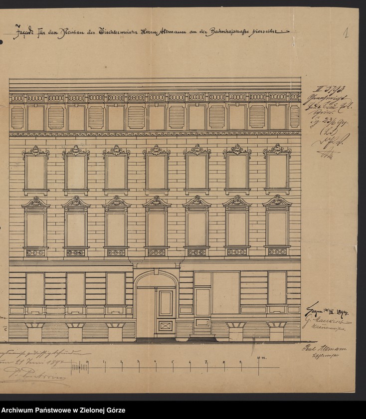 Obraz 4 z jednostki "Bahnhofstrasse. Facade für den Neubau. Tischlermeister Altmann."