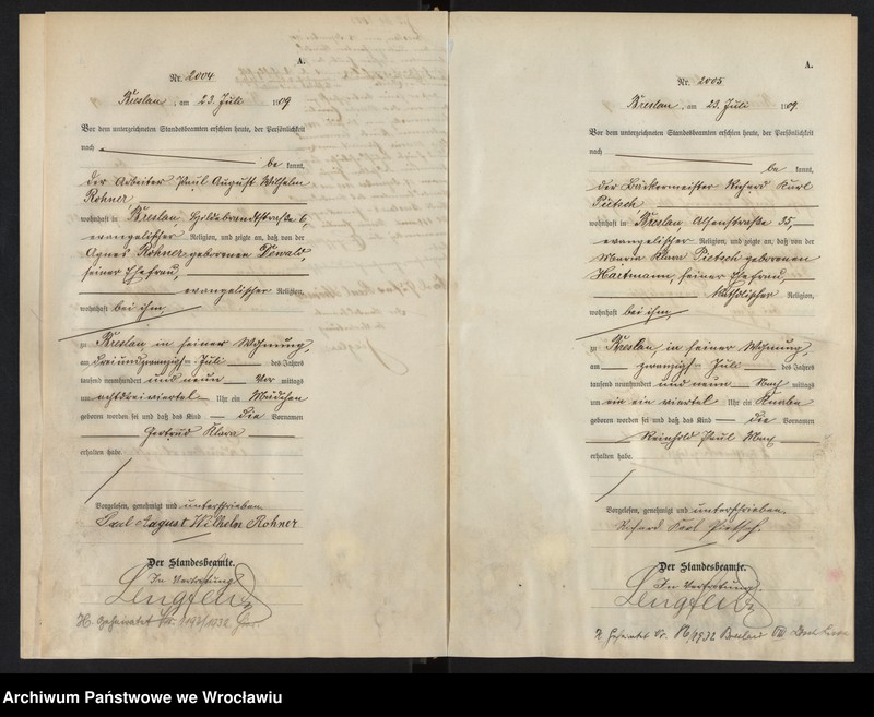 image.from.unit.number "Geburts-Haupt-Register Breslau I 1909 Band 6"