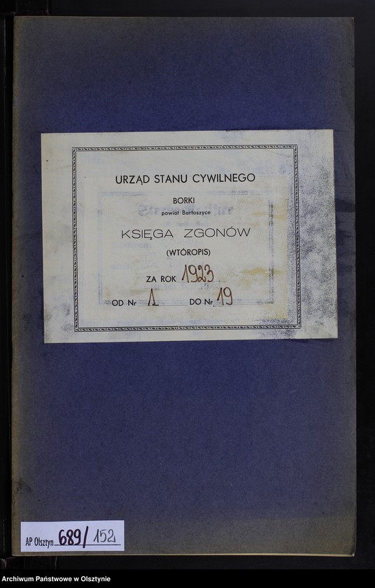 image.from.unit.number "Sterbe-Neben-Register Nr 1 - 19 [ Księga zgonów - wtóropis ]"