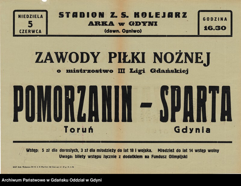 Obraz 15 z kolekcji "Afisze i plakaty wydarzeń sportowych organizowanych w Gdyni w latach 50. i 60. XX w.111"