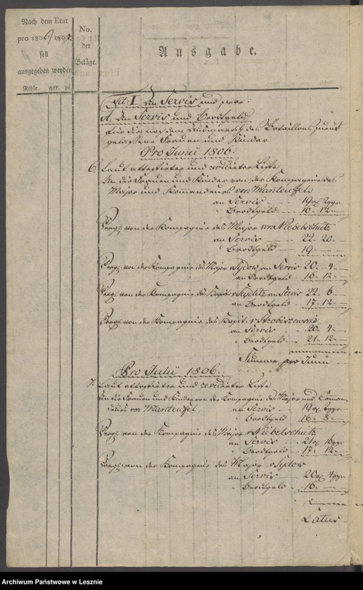 Obraz 6 z jednostki "[Extrakt der Militärkasse zu Lissa]"