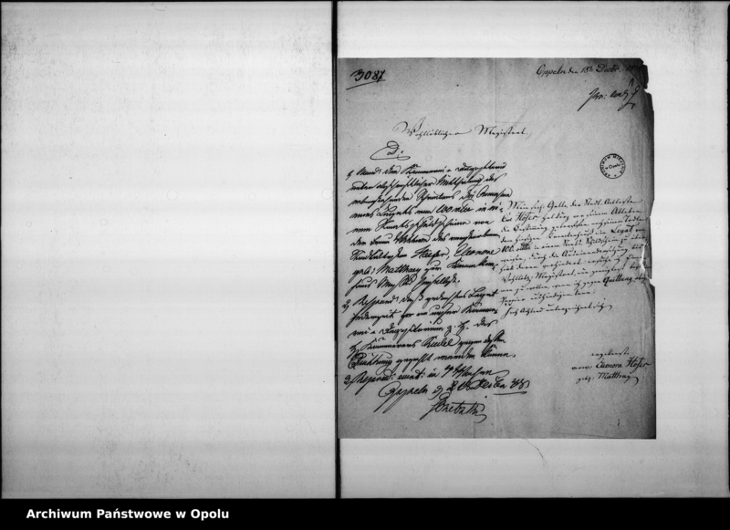 Obraz 5 z jednostki "Acta des Magistrats zu Oppeln betreffend: das, vom Stadtältesten Carl Höfer dem hiesigen Krankenhause vermachte Legat von 100 rtl. in einem Staatsschuldschein"